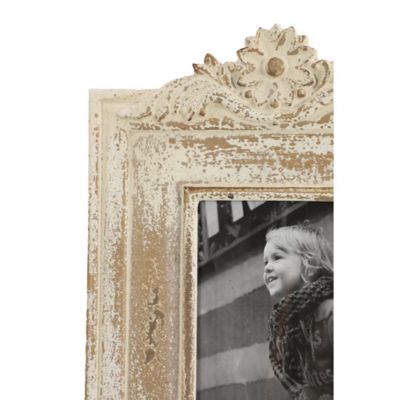 Image showing  7 in. x 5 in. Wood Handmade Intricate Carved Scroll Photo Frame, 11 in. x 1 in. x 14 in., White