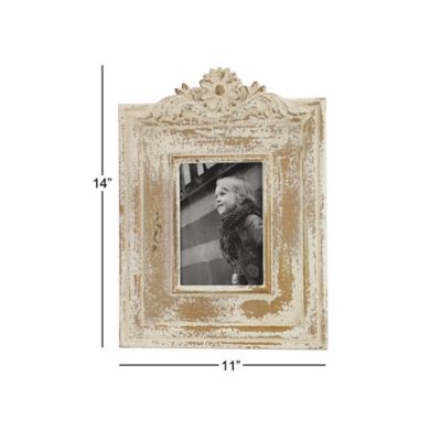 Image showing  7 in. x 5 in. Wood Handmade Intricate Carved Scroll Photo Frame, 11 in. x 1 in. x 14 in., White