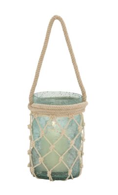 Image showing  16 in. Aquamarine Glass Coastal Candle Holder Lantern