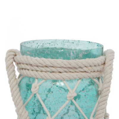 Image showing  16 in. Aquamarine Glass Coastal Candle Holder Lantern