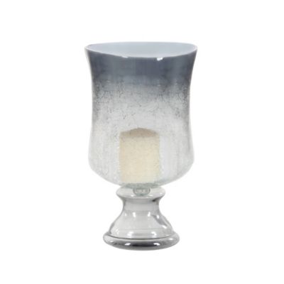 Image showing  14 in. Glass Handmade Turned Style Pillar Hurricane Lamp with Smoked Glass Finish, Black
