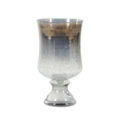 Image showing  14 in. Glass Handmade Turned Style Pillar Hurricane Lamp with Smoked Glass Finish, Black