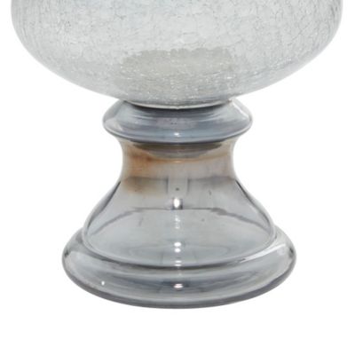 Image showing  14 in. Glass Handmade Turned Style Pillar Hurricane Lamp with Smoked Glass Finish, Black