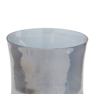 Image showing  14 in. Glass Handmade Turned Style Pillar Hurricane Lamp with Smoked Glass Finish, Black