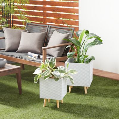Harper & Willow Gray Ceramic Contemporary Planter Set of 2 16 in., 18 in.H