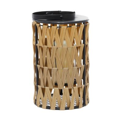 Image showing  Brown Plastic Rattan Decorative Candle Lantern 7" x 7" x 17", 41547