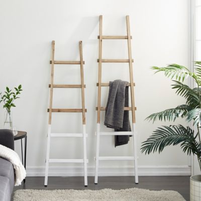 Harper & Willow Brown Wood 5 and 6 Rack Ladder with White Bases Set of 2 62", 73"H