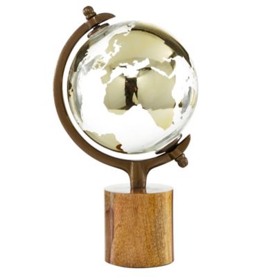 Image showing  Gold Wood Globe with Brown Base, 8 in. x 8 in. x 15 in.