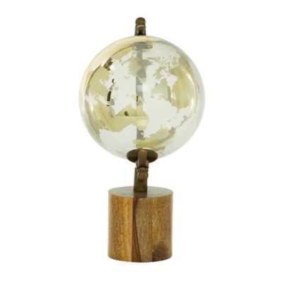 Image showing  Gold Wood Globe with Brown Base, 8 in. x 8 in. x 15 in.