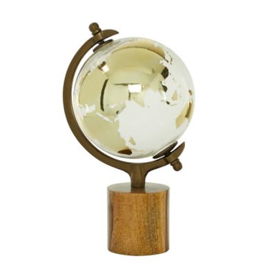 Image showing  Gold Wood Globe with Brown Base, 8 in. x 8 in. x 15 in.