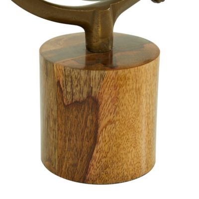 Image showing  Gold Wood Globe with Brown Base, 8 in. x 8 in. x 15 in.
