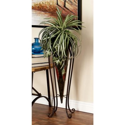 Harper & Willow Brown Metal Indoor Outdoor Planter with Scroll Stand Set of 2 30 in., 28 in.H