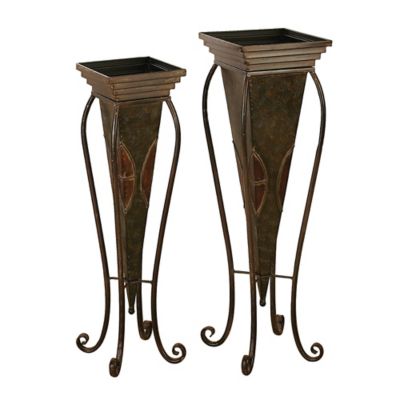 Image showing  Brown Metal Indoor Outdoor Planter with Scroll Stand Set of 2 30 in., 28 in.H