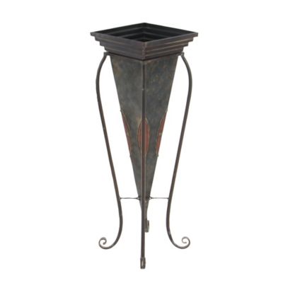 Image showing  Brown Metal Indoor Outdoor Planter with Scroll Stand Set of 2 30 in., 28 in.H
