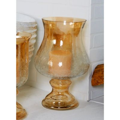 Harper & Willow Gold Glass Handmade Turned Style Pillar Hurricane Lamp with Smoked Glass Finish 9