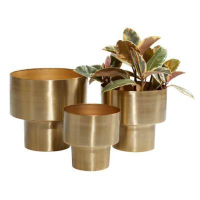 Image showing  Gold Metal Indoor Outdoor Planter Set of 3 7 in., 8 in., 10 in.H