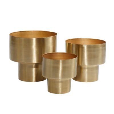 Image showing  Gold Metal Indoor Outdoor Planter Set of 3 7 in., 8 in., 10 in.H