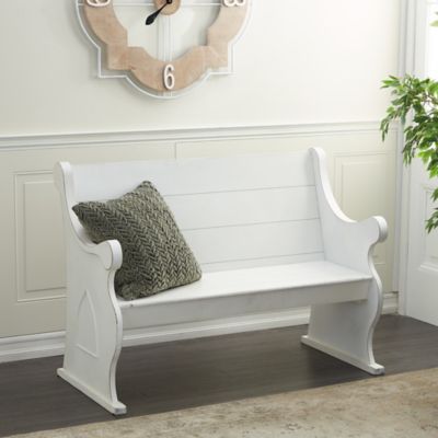 Harper & Willow White Wood Storage Bench with Scrolled Armrests 50" x 24" x 36"