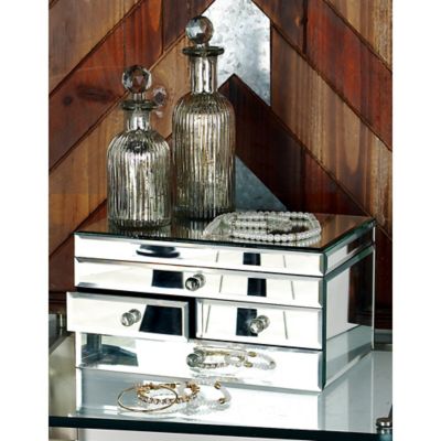 Harper & Willow Silver Mirror and Wood Glam Jewelry Box, 6 in. x 11 in. x 9 in.