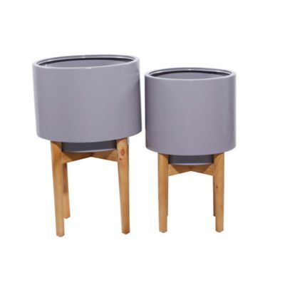 Image showing  Gray Metal Contemporary Planter, Set of 2, 22 in., 20 in. H