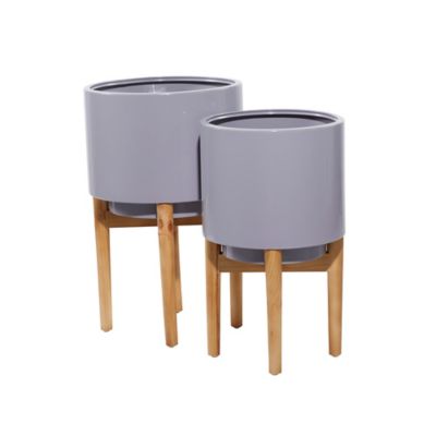 Image showing  Gray Metal Contemporary Planter, Set of 2, 22 in., 20 in. H