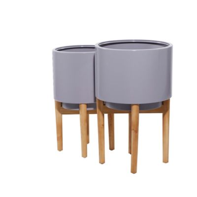 Image showing  Gray Metal Contemporary Planter, Set of 2, 22 in., 20 in. H