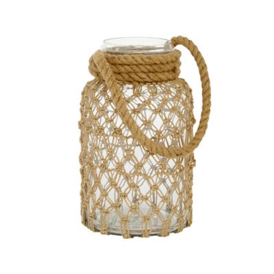 Image showing  12 in. Clear Glass Decorative Candle Lantern with Rope Handle
