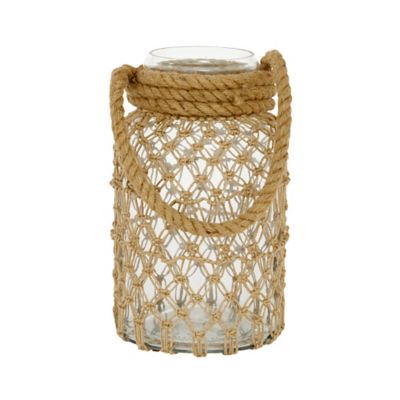 Image showing  12 in. Clear Glass Decorative Candle Lantern with Rope Handle