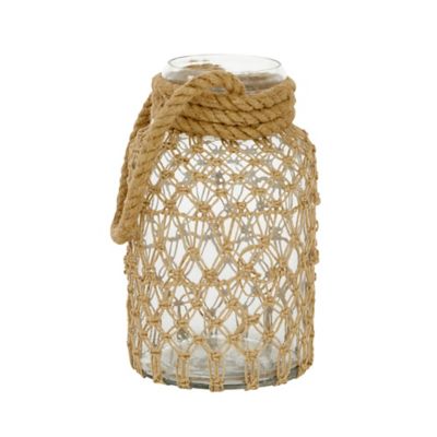 Image showing  12 in. Clear Glass Decorative Candle Lantern with Rope Handle