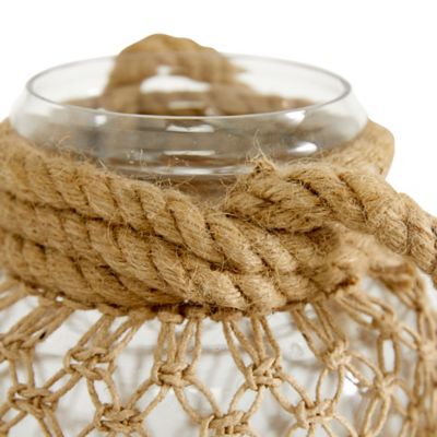 Image showing  12 in. Clear Glass Decorative Candle Lantern with Rope Handle