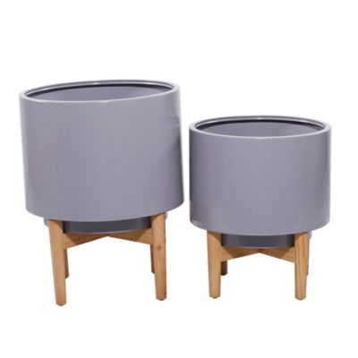 Image showing  Iron Contemporary Planter Set, 16 in. x 116 in. x 20 in., 14 in. x 14 in. x 16 in., Grey, 2 pk.