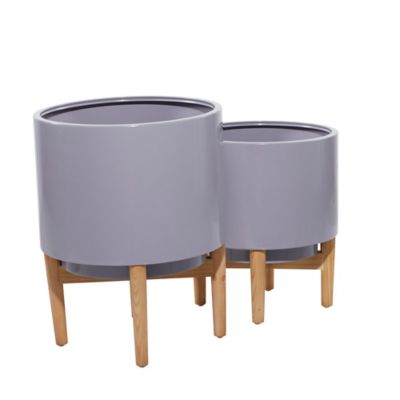 Image showing  Iron Contemporary Planter Set, 16 in. x 116 in. x 20 in., 14 in. x 14 in. x 16 in., Grey, 2 pk.