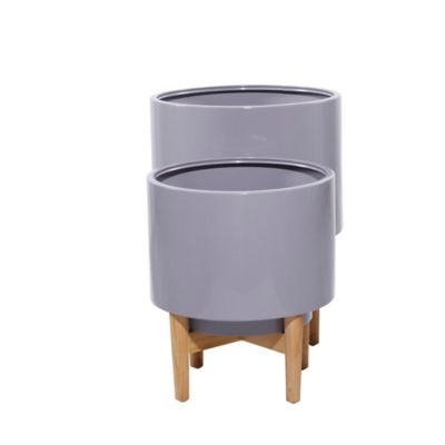 Image showing  Iron Contemporary Planter Set, 16 in. x 116 in. x 20 in., 14 in. x 14 in. x 16 in., Grey, 2 pk.