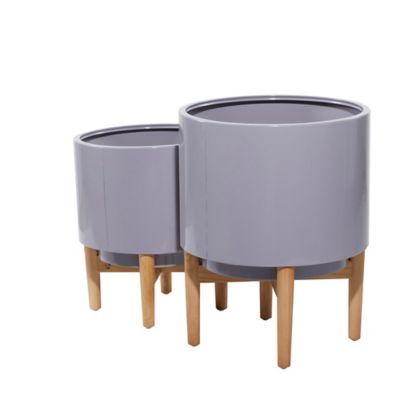 Image showing  Iron Contemporary Planter Set, 16 in. x 116 in. x 20 in., 14 in. x 14 in. x 16 in., Grey, 2 pk.