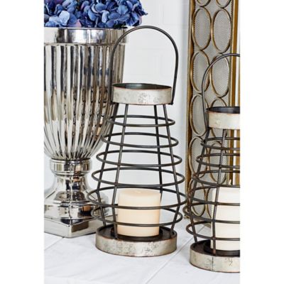 Harper & Willow Grey Iron Farmhouse Candle Holder Lantern, 15 in. x 10 in. x 10 in., 94655