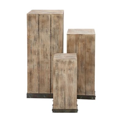 Image showing  Brown Wood Pedestal Table Set of 3 39", 30", 22"H
