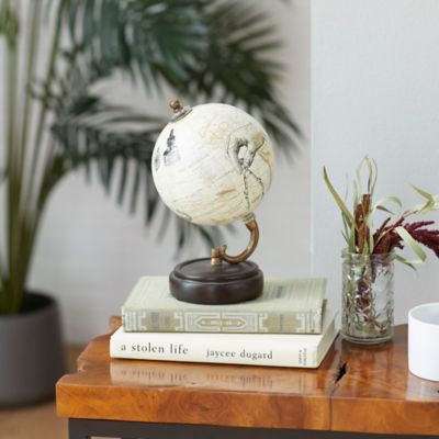 Harper & Willow Vintage PVC Globe with Iron and Wood Base, 9 in. x 5 in. x 5 in., Yellow