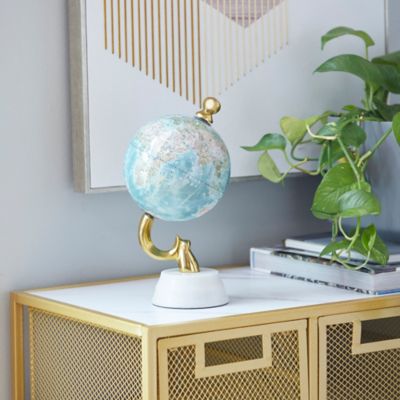 Harper & Willow Blue Stoneware Coastal Globe, 10 in. x 5 in. x 5 in.