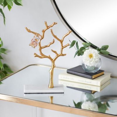 Harper & Willow Gold Marble Tree Jewelry Stand with Rectangular Base, 9 in. x 3 in. x 13 in.