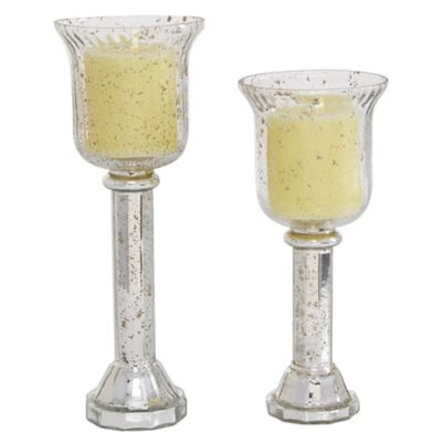 Image showing  Silver Glass Pillar Hurricane Lamp with Faux Mercury Glass Finish Set of 2 12", 10"H, 82776
