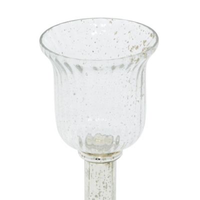 Image showing  Silver Glass Pillar Hurricane Lamp with Faux Mercury Glass Finish Set of 2 12", 10"H, 82776