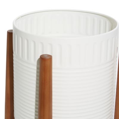 Image showing  White Metal Indoor Outdoor Planter with Removable Wood Stand Set of 2 17 in., 15 in.H