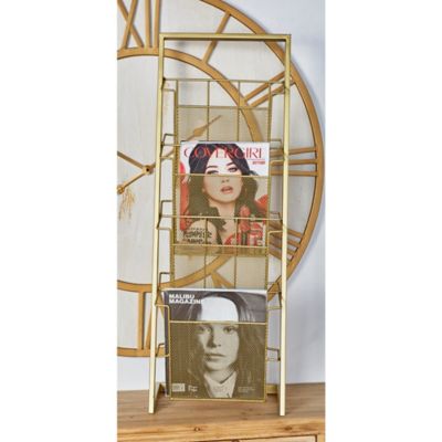 Harper & Willow Metal Contemporary Magazine Rack Holder, 34 in. x 12 in. x 10 in., Gold