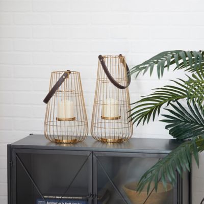 Harper & Willow Gold Metal Contemporary Lanterns, 16 in., 13 in., 2 pc.