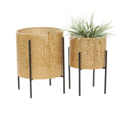 Image showing  Iron Planters, 15 in., 14 in., Gold, 2-Pack