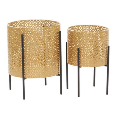 Image showing  Iron Planters, 15 in., 14 in., Gold, 2-Pack