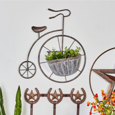 Harper & Willow Gray Metal Industrial Bicycle Plantstand with 1-Tier 21 in. x 6 in. x 22 in.
