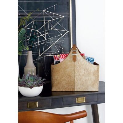 Harper & Willow Leather Modern Magazine Rack Holder, Brown