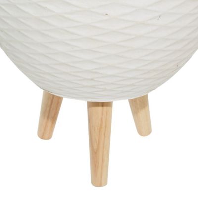 Image showing  White Ceramic Indoor Outdoor Planter with Wood Legs Set of 2 16 in., 14 in.H