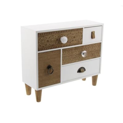 Image showing  White Wood and Metal Natural 5-Drawer Jewelry Box, 12 x 14 x 6 in., 85262